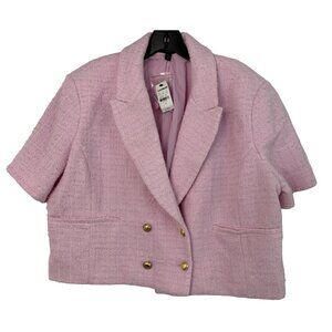 Express Womens Pink Double-Breasted Tweed Cropped Blazer Jacket XL NWT 7763